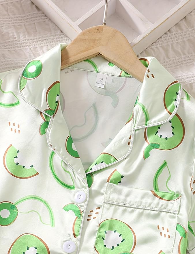 Satin Pajama Set - Short Sleeve - 2 Piece