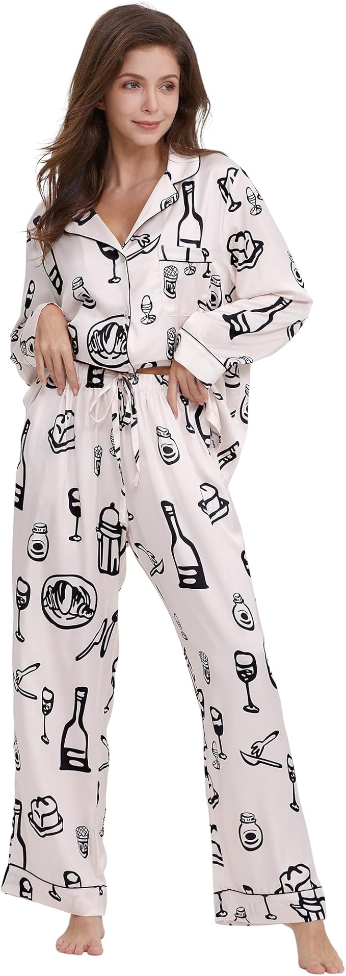 Satin Pajama Set - Long Sleeve - 2 Piece