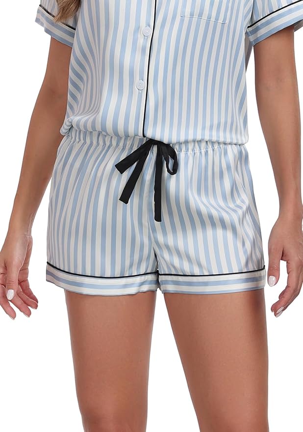 Women's Satin Pajama Set - Short Sleeve - 2 Piece