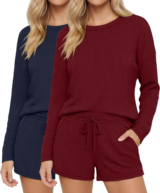 Women's Shorts Pajama Set - Long Sleeve - 2 Pack - 2 Piece