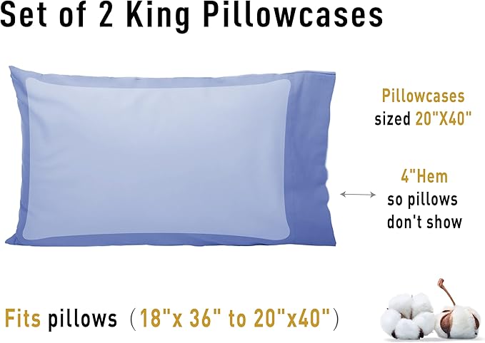 100% Cotton Pillowcase Set - King - 20 x 40 in - 2 Piece