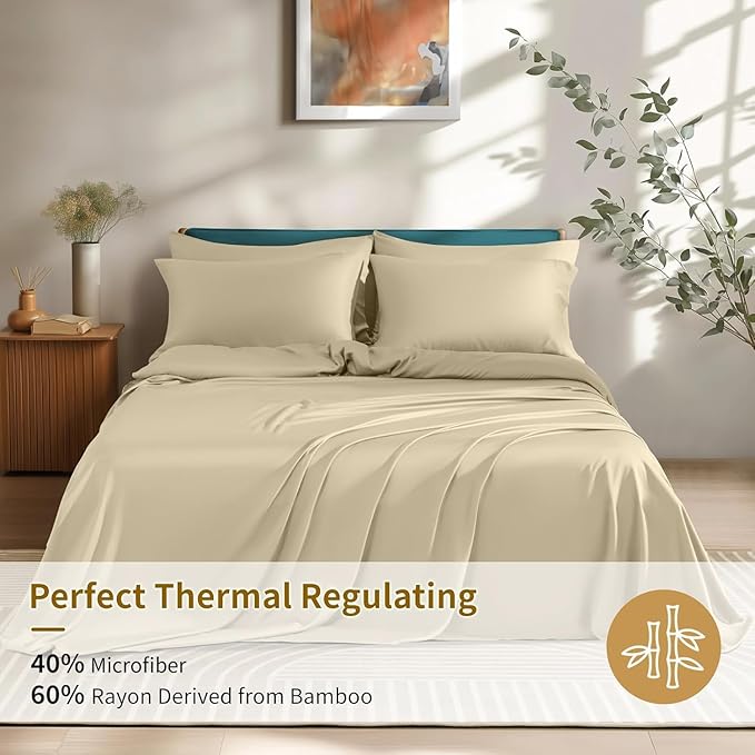Bamboo Cooling Bed Sheet Set - King - 6 Piece