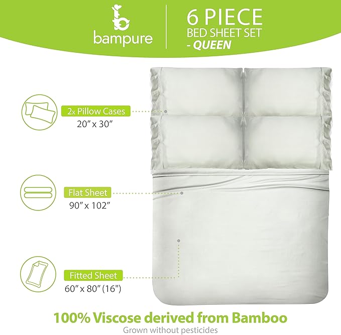 Bamboo Cooling Bed Sheet Set - Queen - 6 Piece
