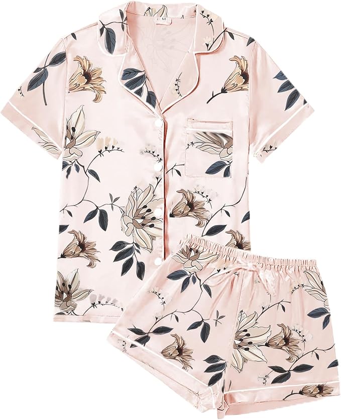Satin Pajama Set - Short Sleeve - 4 Piece