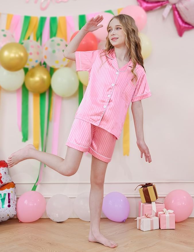 Satin Pajama Set - Short Sleeve - 2 Piece