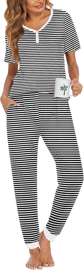 Women's Pants Pajama Set - Short Sleeve - 2 Piece