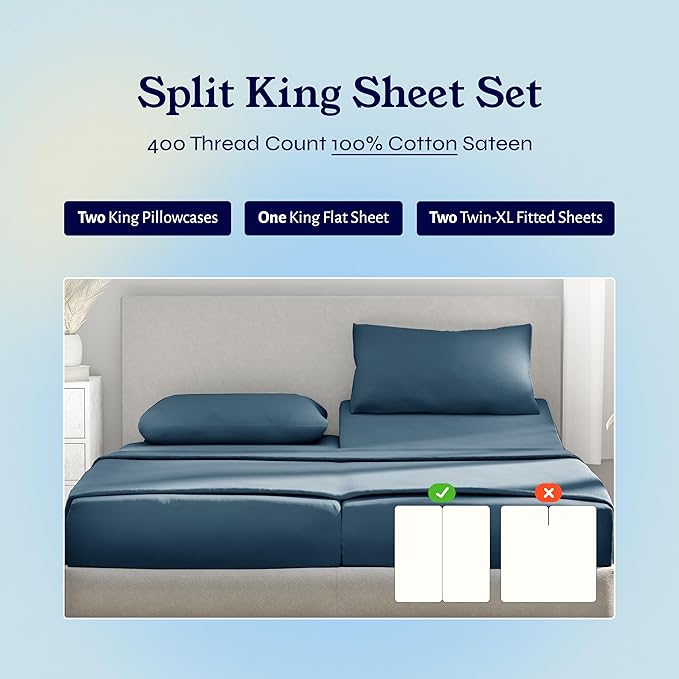100% Cotton Bed Sheet Set - Split King - 5 Piece