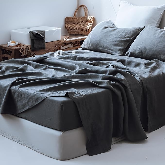 Linen Bed Sheet Set - King - 4 Piece