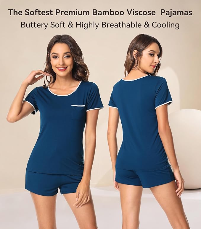 Women's Bamboo Cooling Pajama Set - Short Sleeve - 2 Piece