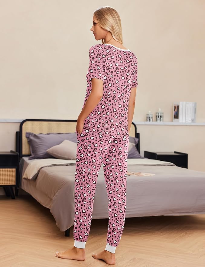 Women's Pants Pajama Set - Short Sleeve - 2 Piece
