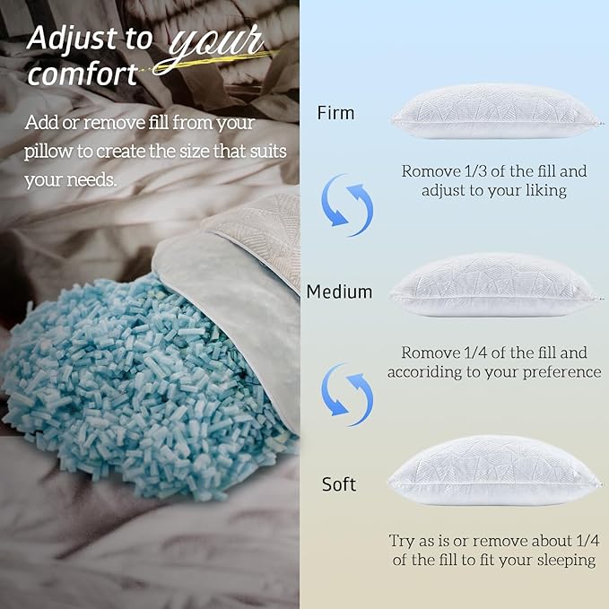 Memory Foam Cooling Bed Pillow - Queen - 2 Piece
