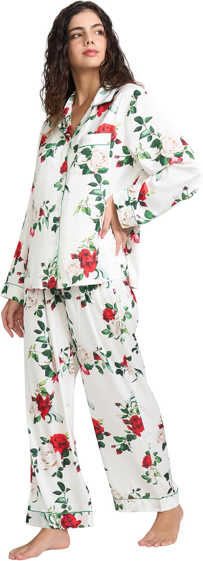 Satin Pajama Set - Long Sleeve - 2 Piece