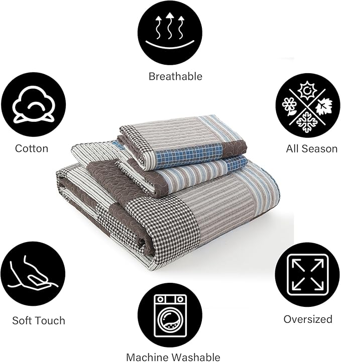 100% Cotton Quilt Set - Queen - 3 Piece