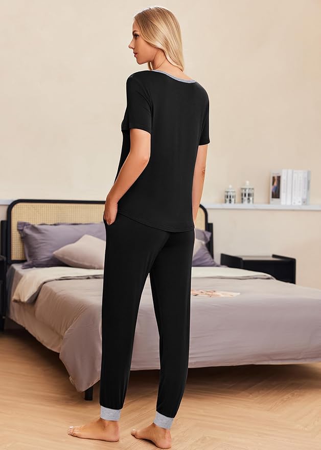 Women's Pants Pajama Set - Short Sleeve - 2 Piece