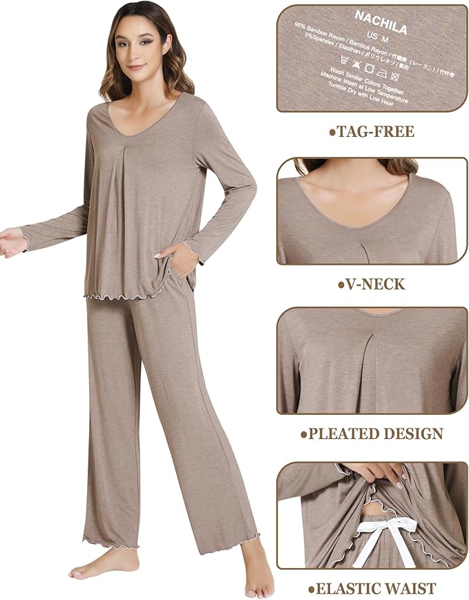 Women's Bamboo Pants Pajama Set - Long Sleeve