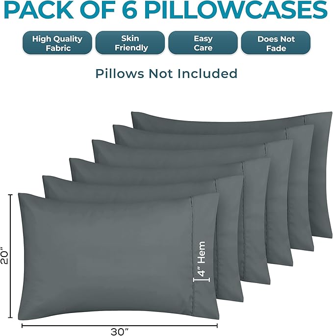 Microfiber Pillowcase Set - Queen - 20 x 30 in - 6 Pack