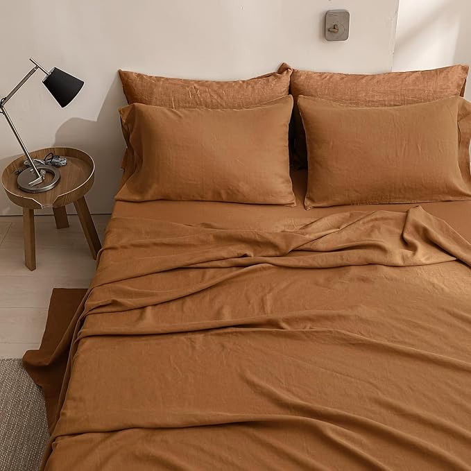 Linen Bed Sheet Set - King - 6 Piece