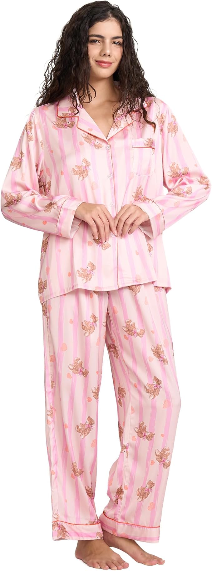 Satin Pajama Set - Long Sleeve - 2 Piece