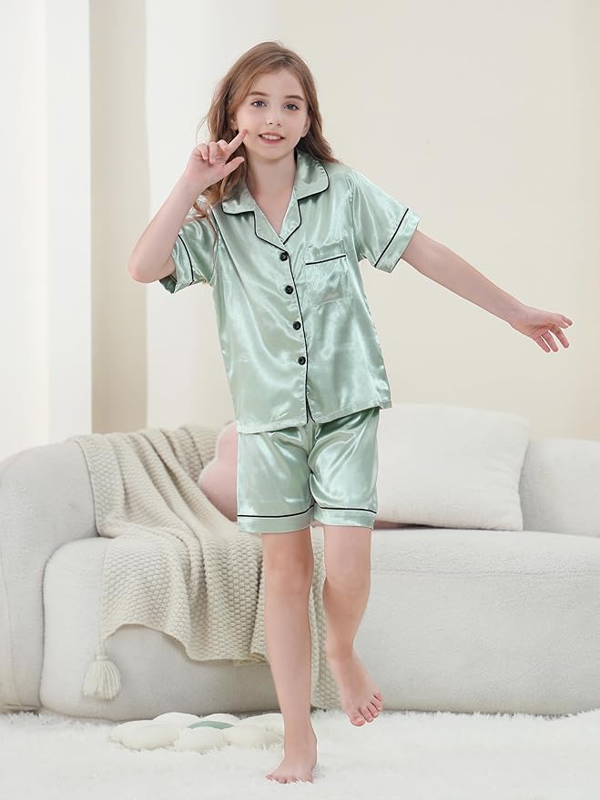 Satin Pajama Set - Short Sleeve - 2 Piece