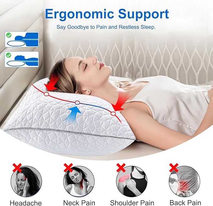 Memory Foam Cooling Bed Pillow - King - 4 Piece