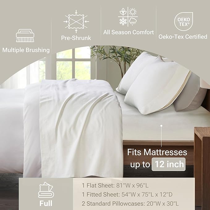 100% Cotton Bed Sheet Set - Full - 4 Piece