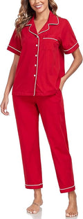 Women's 100% Cotton Pants Pajama Set - Short Sleeve - 2 Piece