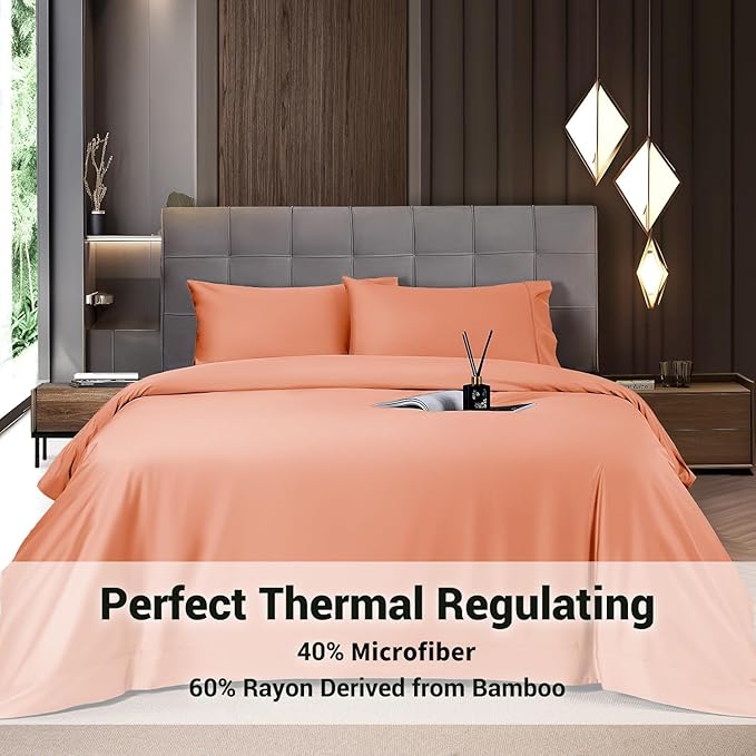 Bamboo Cooling Bed Sheet Set - Queen - 4 Piece
