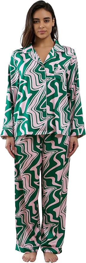 Satin Pajama Set - Long Sleeve - 2 Piece