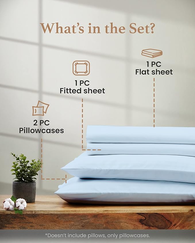 100% Cotton Bed Sheet Set - Queen - 16 in Deep Pocket - 4 Piece