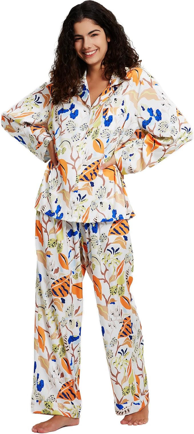 Satin Pajama Set - Long Sleeve - 2 Piece