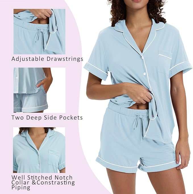 Women's Bamboo Cooling Pajama Set - Short Sleeve - 2 Piece