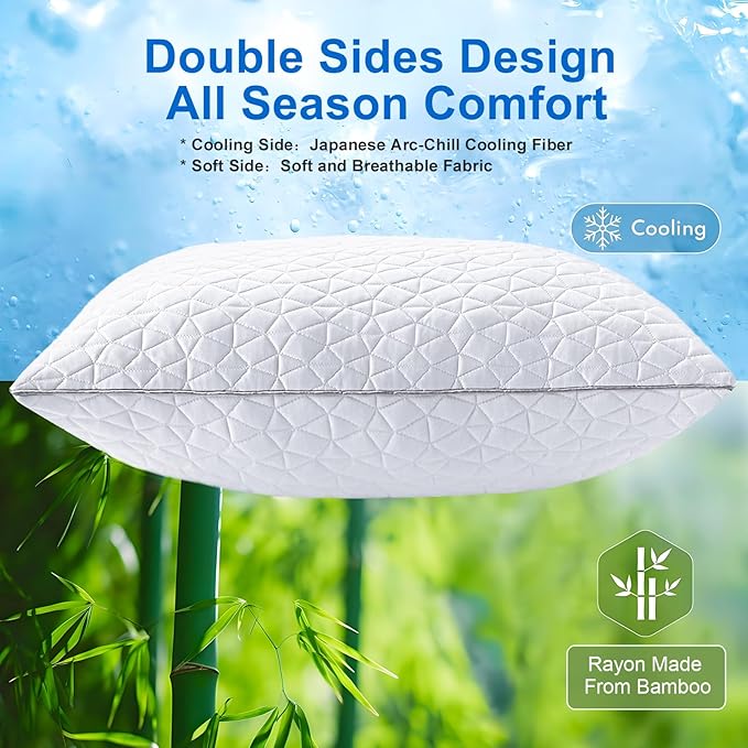 Memory Foam Cooling Bed Pillow - Queen - 2 Piece
