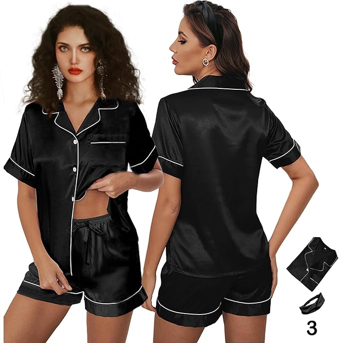 Satin Shorts Pajama Set - 3 Piece