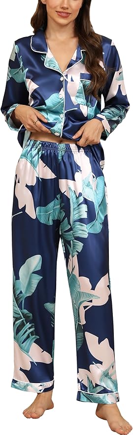 Women's Satin Pajama Set - Long Sleeve - 2 Piece