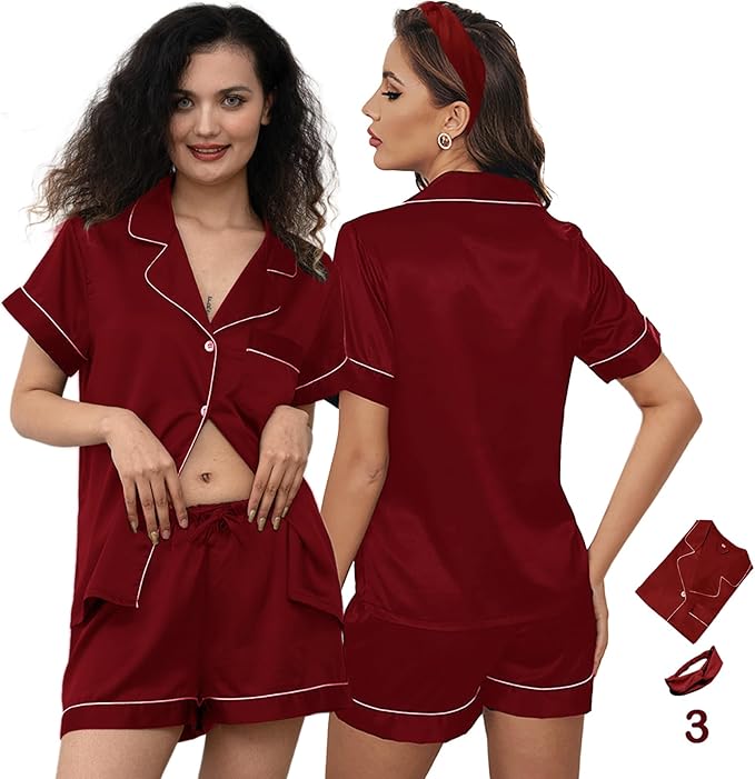 Satin Shorts Pajama Set - 3 Piece