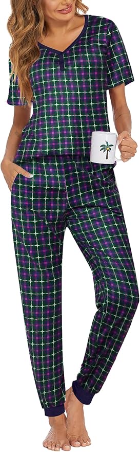 Women's Pants Pajama Set - Short Sleeve - 2 Piece