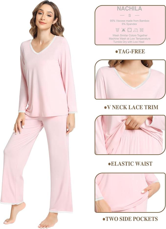 Women's Bamboo Pants Pajama Set - Long Sleeve - 2 Piece