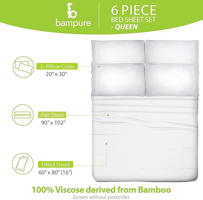 Bamboo Cooling Bed Sheet Set - Queen - 6 Piece
