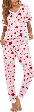 Women's Pants Pajama Set - Short Sleeve - 2 Piece