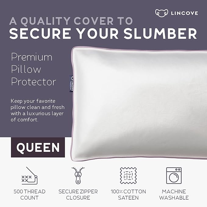 100% Cotton Pillow Protector - Queen - 2 Pack