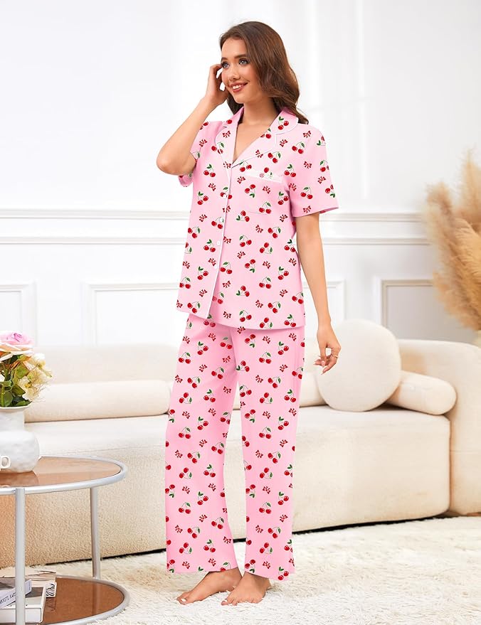 Women's 100% Cotton Pajama Set - Short Sleeve - 2 Piece