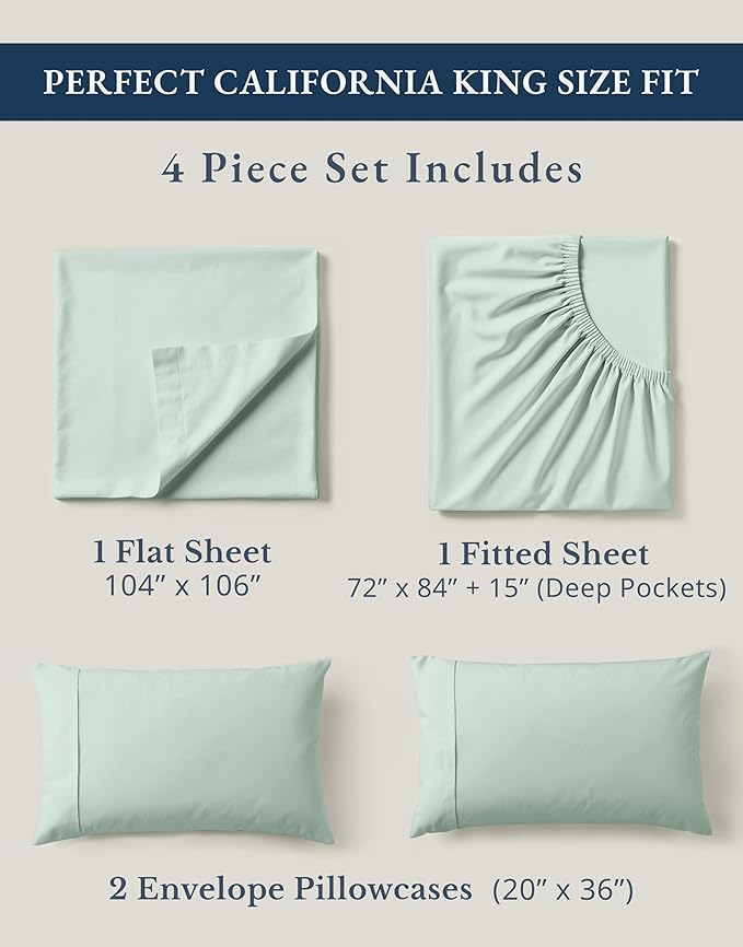 Linen Bed Sheet Set - California King - 4 Piece