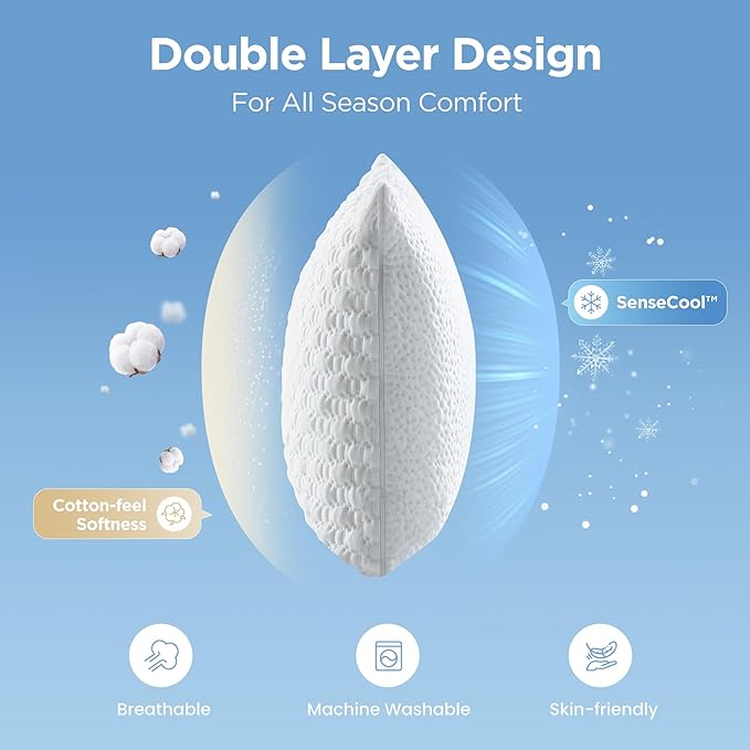 Memory Foam Cooling Bed Pillow - King - 2 Piece