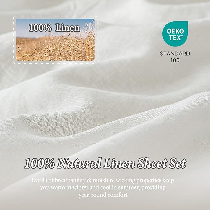 Linen Bed Sheet Set - King - 4 Piece