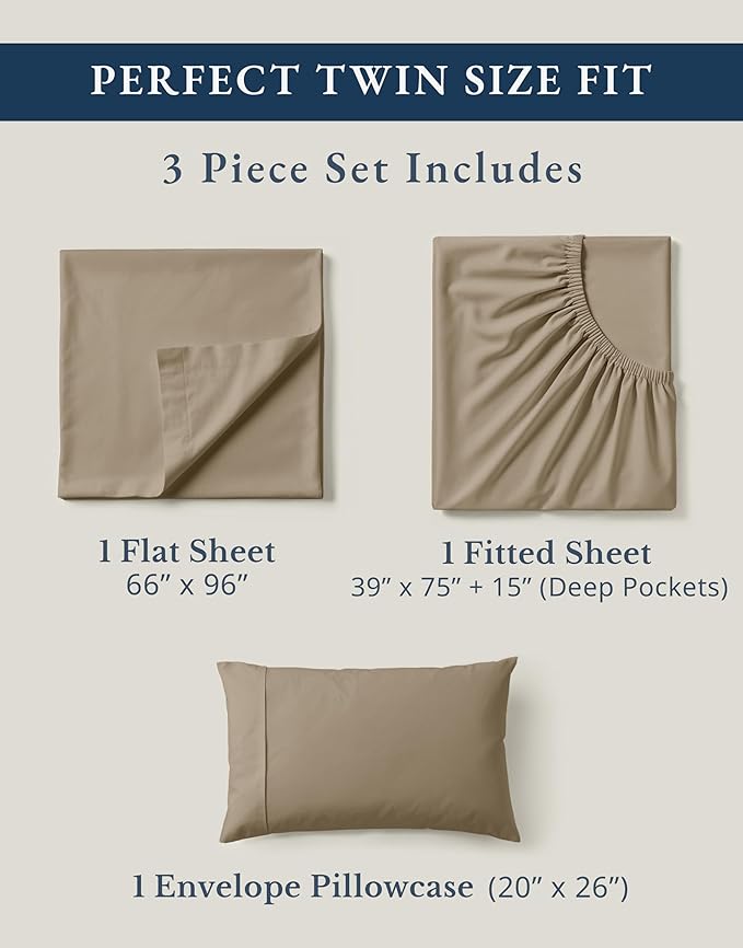 Linen Bed Sheet Set - Twin - 15 in Deep Pocket - 3 Piece