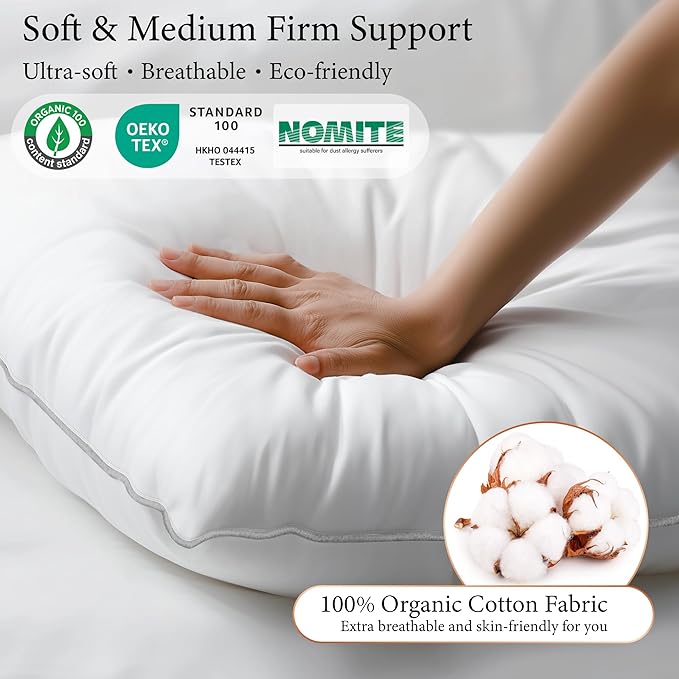 100% Cotton Hypoallergenic Bed Pillow - Queen
