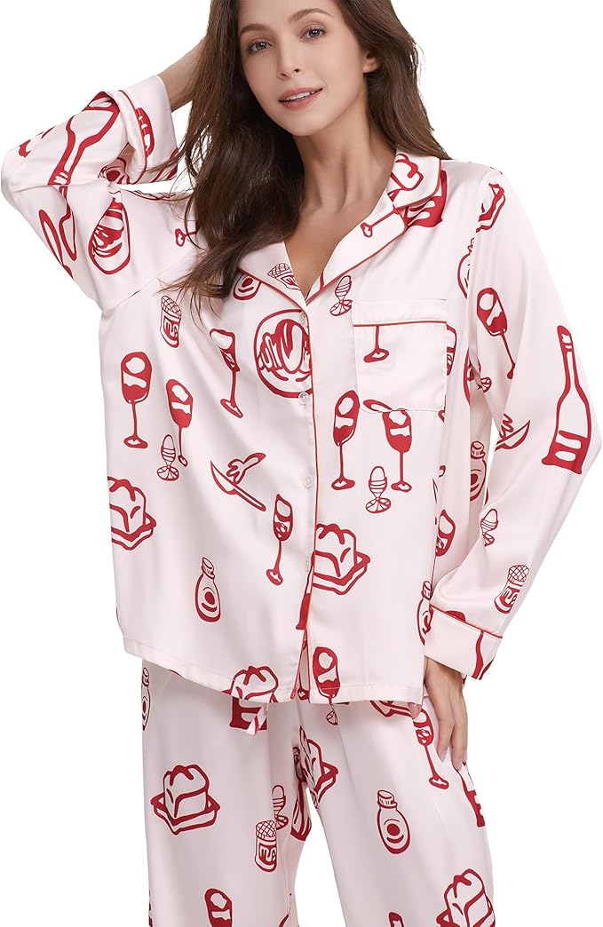 Satin Pajama Set - Long Sleeve - 2 Piece