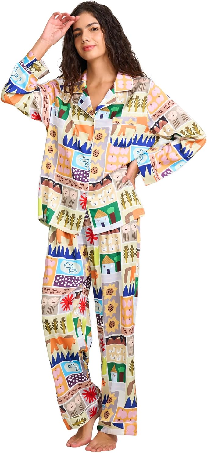 Satin Pajama Set - Long Sleeve - 2 Piece