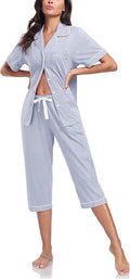 Women's 100% Cotton Capri Pajama Set - Short Sleeve - 2 Piece
