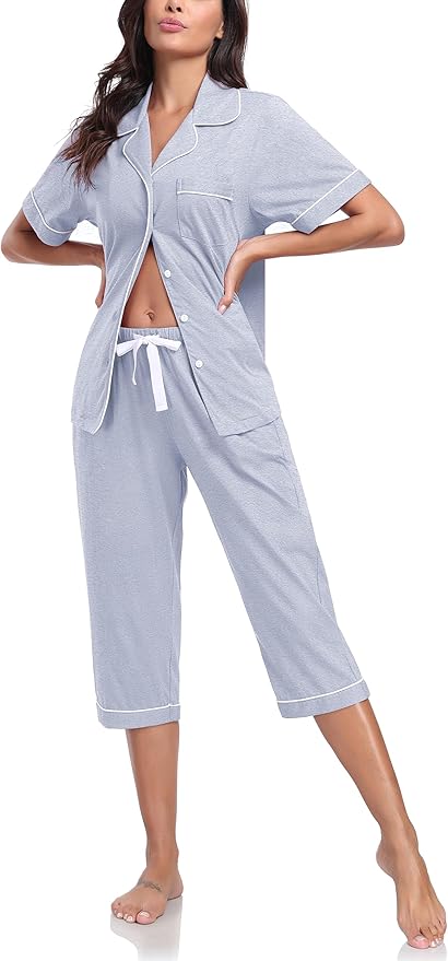 Women's 100% Cotton Capri Pajama Set - Short Sleeve - 2 Piece